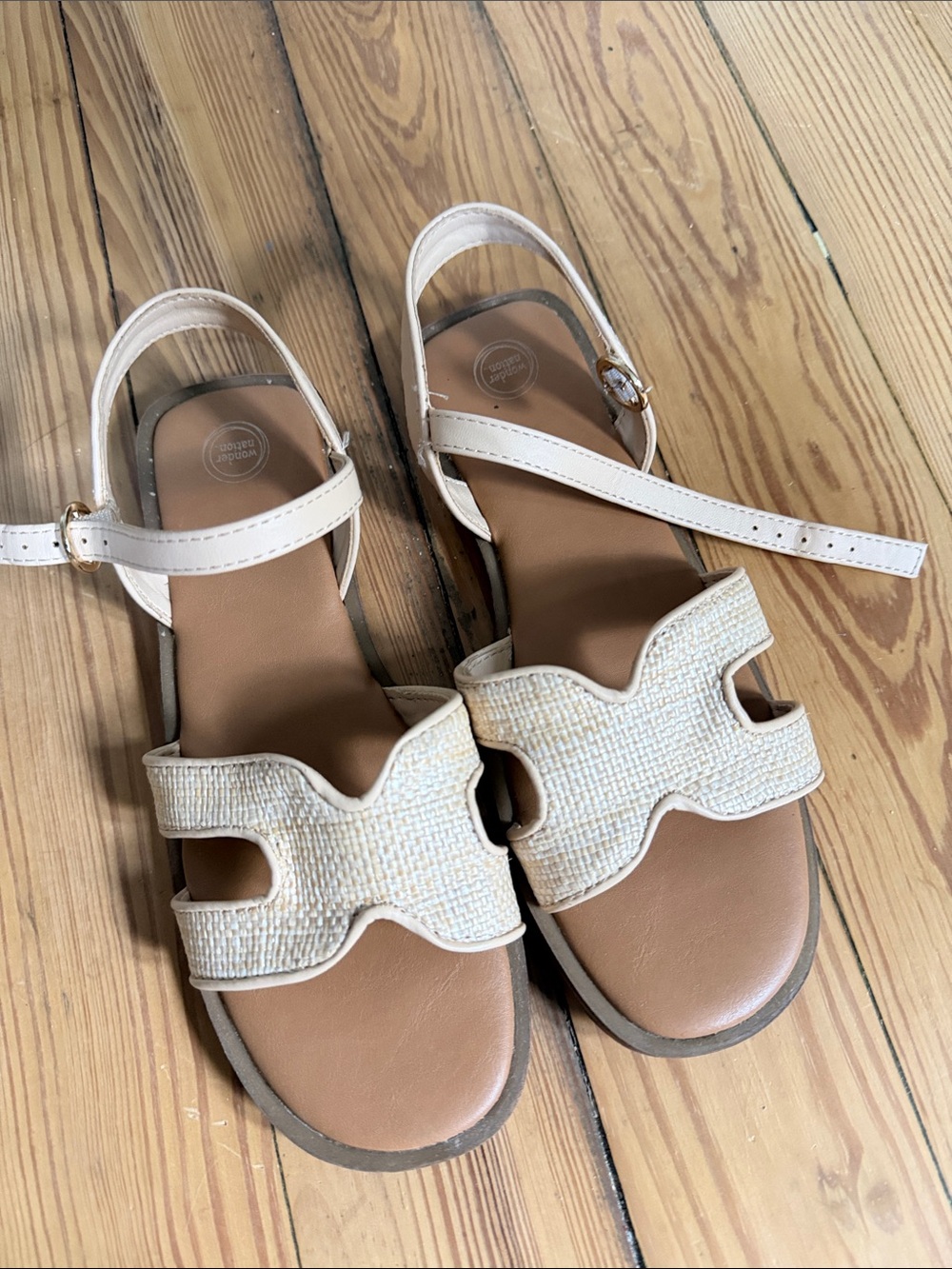 Women’s Cream Woven Strap Sandals with Ankle Buckle / Size 3